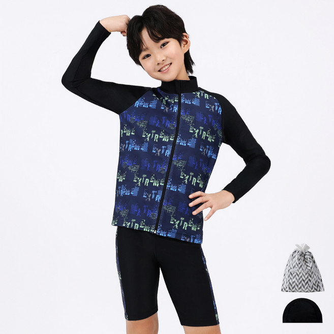 아쿠아티카 남아용 집업래쉬가드 + 스윔팬츠 + 스판수모 + 비닐백 AQA372