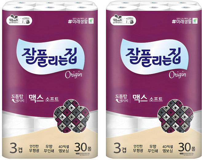 잘풀리는집 맥스 소프트 3겹 롤화장지, 30m, 30롤, 2개