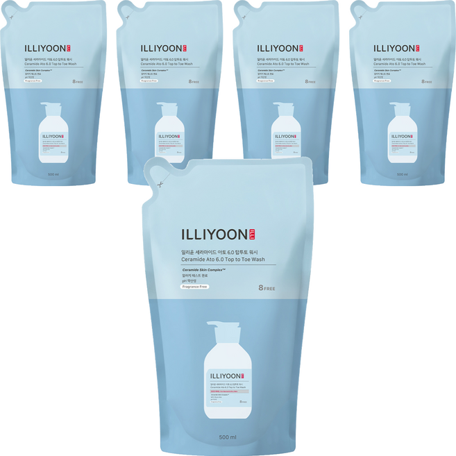 일리윤 세라마이드 아토 6.0 탑투토 워시 리필 무향, 500ml, 5개