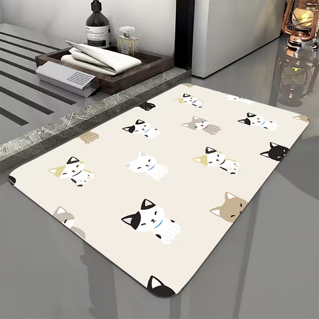 FAmILyLIFE 生活 奈米硅藻土速乾防滑吸水地墊, 可愛喵喵 多色, 2個