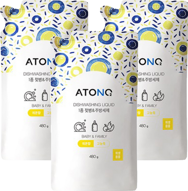 아토앤오투 1종 젖병 & 주방세제 리필 레몬향, 480g, 3개