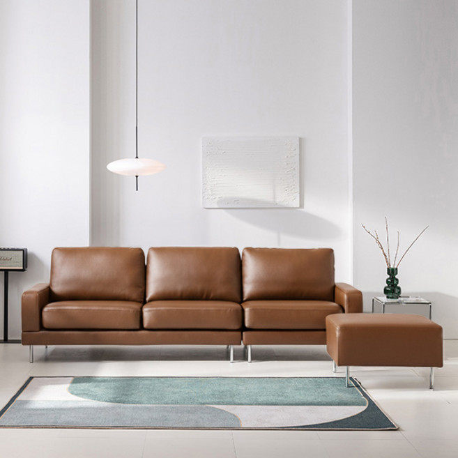 삼익가구 디아트 천연소가죽 4인용 소파 + 스툴 세트 방문설치, 카멜