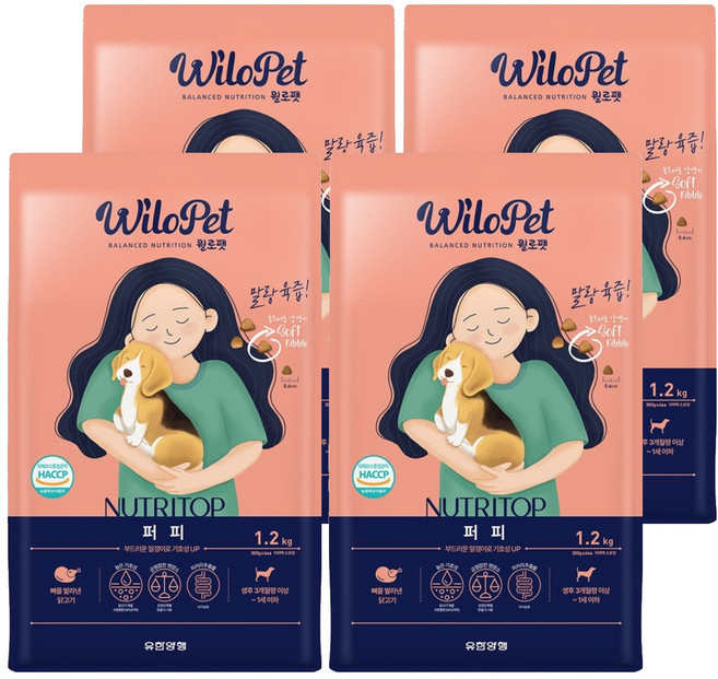 윌로펫 퍼피 뉴트리탑 소프트 사료, 닭, 1.2kg, 4개