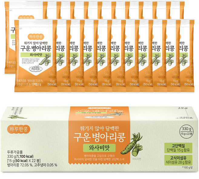 두보식품 하루한콩 튀기지 않아 담백한 구운 병아리콩 와사비맛, 15g, 22개