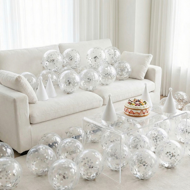 뷰라뷰 파티풍선 50p + 공기펌프 + 10m 리본 1롤, 23실버스팽글, 1세트