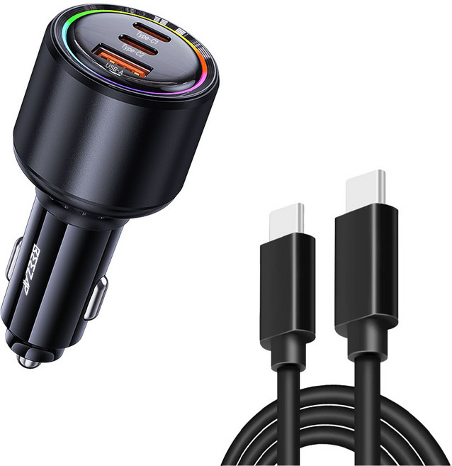 비잽 175W 3포트 차량용 초고속 충전기 + 100W 케이블 세트, 블랙, BZCCA175