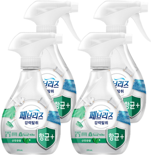 페브리즈 항균플러스 섬유탈취제 산뜻한향 본품, 370ml, 4개