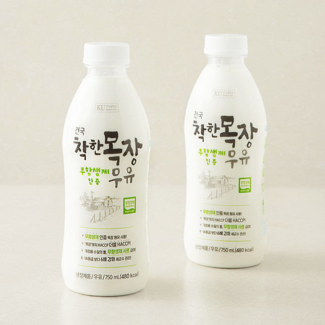 건국유업 무항생제 인증 착한목장 우유, 750ml, 2개