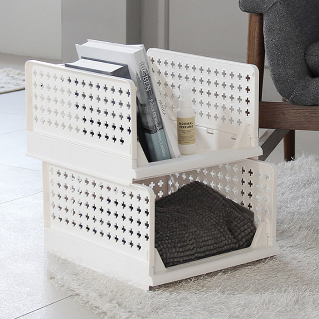 OLIVING 可折疊滑動式收納盒, 白色, 2個