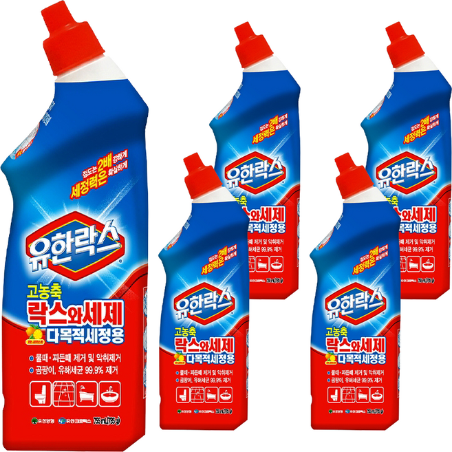 유한락스 고농축 락스와세제 다목적세정용, 755ml, 5개