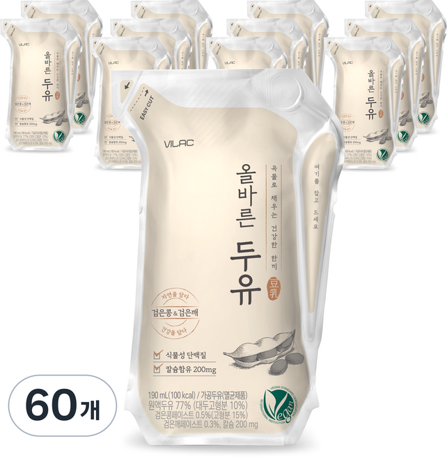 비락 올바른 두유, 190ml, 60개