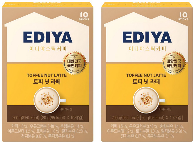 EDIYA COFFEE 太妃糖拿鐵, 20g, 10條, 2盒