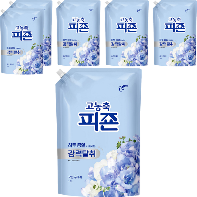 피죤 고농축 강력탈취 오리지널 섬유유연제 오션후레쉬 리필, 1.6L, 6개