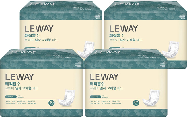 미래생활 남녀공용 르웨이 쾌적흡수 일자 교체형 패드형 성인기저귀, 30개입, 4개