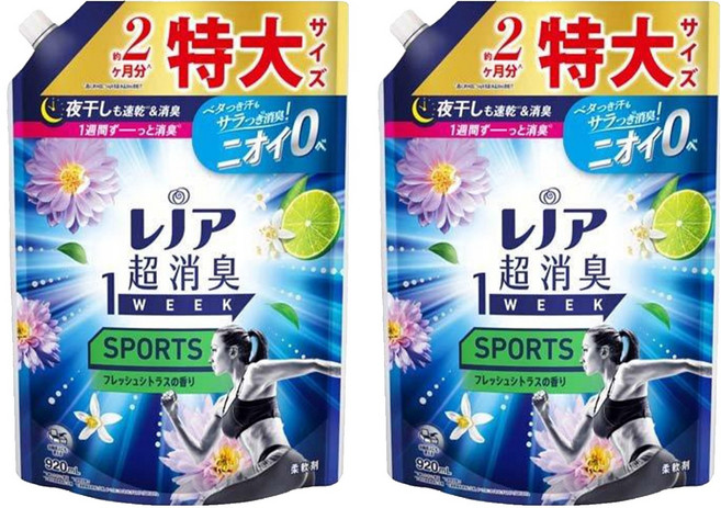 Lenor 蘭諾 日本原裝進口 1WEEK 一週間衣物消臭柔軟精 運動專用清香補充包, 920ml, 2包