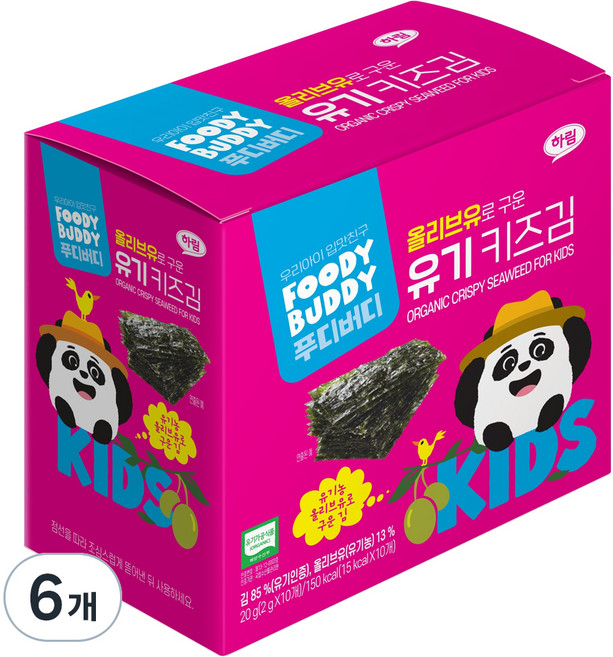 푸디버디 올리브유로 구운 유기 키즈김, 유기원초/올리브유, 20g, 6개