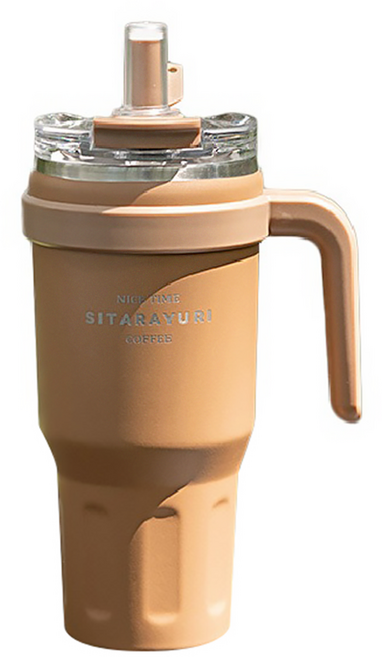 Sitarayuri 雙飲款 手把吸管杯, 咖啡色, 1.1L, 1個