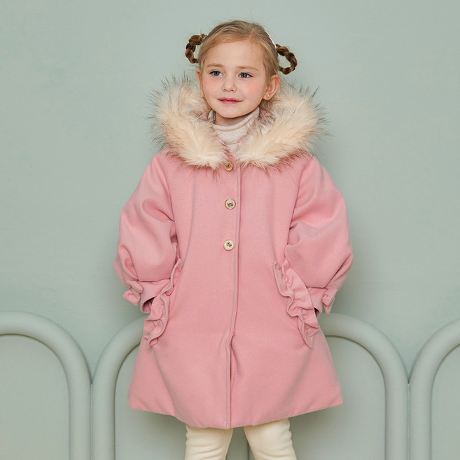 월튼키즈 아동용 리본 프릴 후드 코트