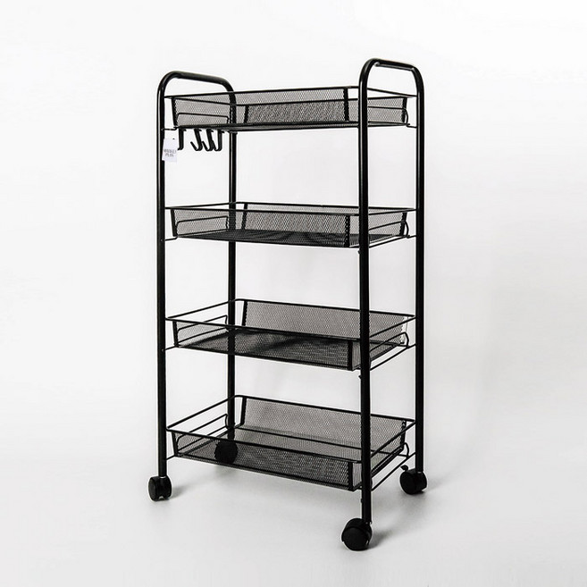 마켓플랜 메쉬 철제 트롤리, 블랙, 4단