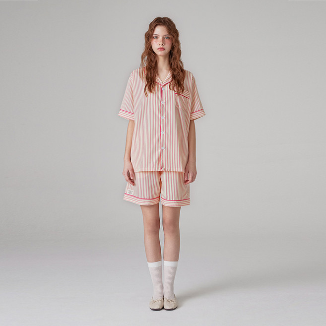 도씨 커플용 실크핏 러브썸 반팔 잠옷 상하의 세트