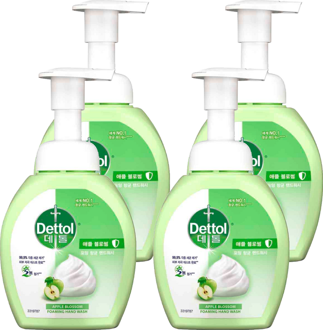 데톨 포밍항균 핸드워시 애플블로썸 본품, 250ml, 4개