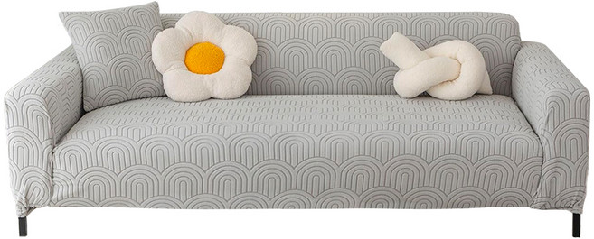 好物良品 幾何波紋系列 四季通用立體提花彈力沙發罩 4人座 附抱枕套 + 泡棉條, 灰色, 1件