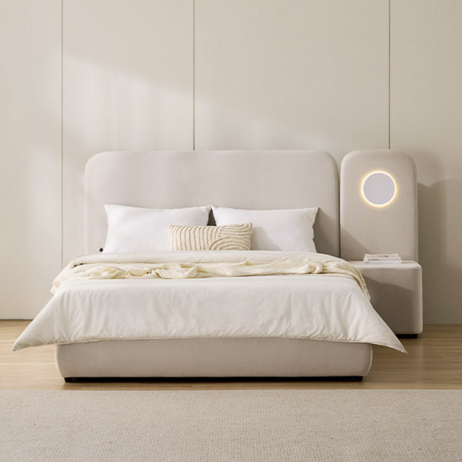 스칸디아 데니아 호텔 기능성 패브릭 침대프레임 단품 + LED 협탁 세트 방문설치, 아이보리