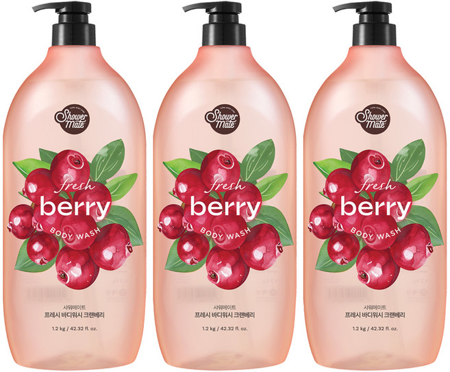 샤워메이트 프레시 바디워시 크랜베리, 1.2kg, 3개