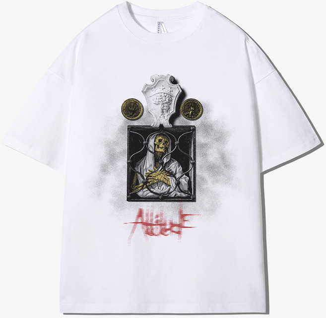 팬쇼 오버핏 자애 라운드 프린팅 통기성 16수 반팔 티셔츠