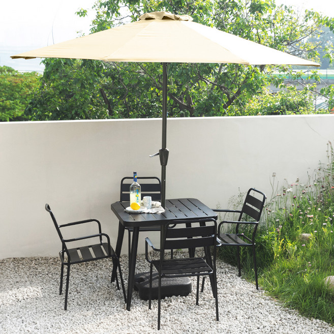 웰퍼니쳐 비바 야외 파라솔 + 테이블 + 의자 4인 세트 방문설치, 베이지 + 블랙