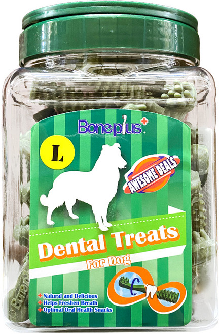 Boneplus 動能雙頭潔牙骨桶裝 L, 草本, 700g, 1罐