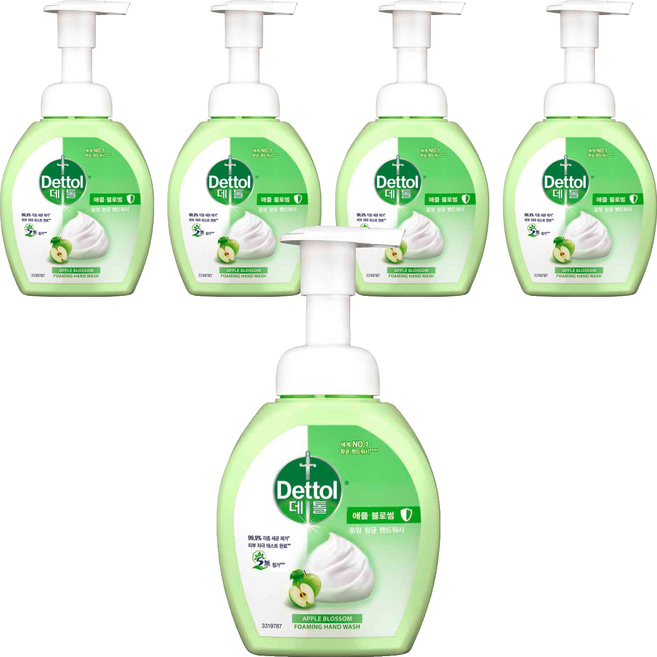 데톨 포밍항균 핸드워시 애플블로썸 본품, 250ml, 5개