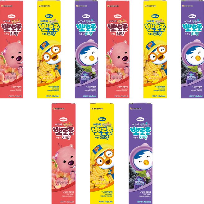 KM Pharmaceutical Pororo 低氟水蜜桃香 + 香蕉香 + 葡萄香 嬰幼兒牙膏, 150g, 3套