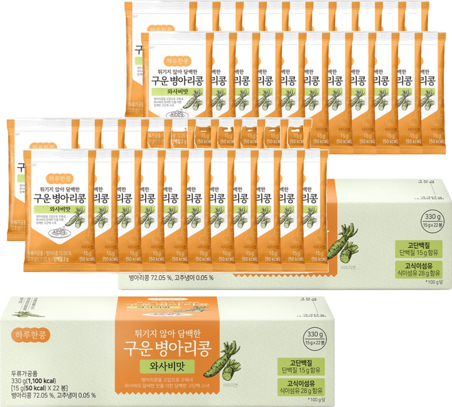 두보식품 하루한콩 튀기지 않아 담백한 구운 병아리콩 와사비맛, 15g, 44개