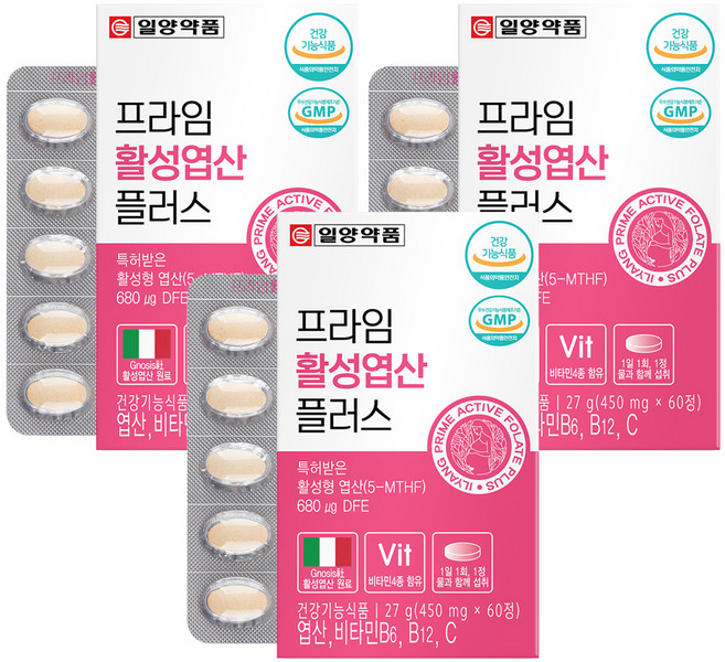 일양약품 프라임 활성엽산 플러스 27g, 60정, 3개