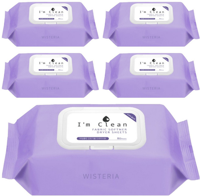 아임클린 건조기 시트 섬유유연제 위스테리아향, 80매, 5개