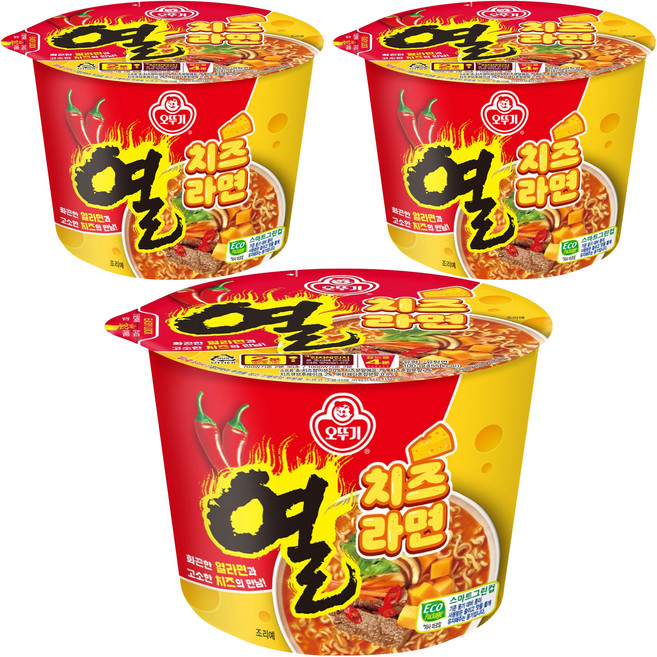 오뚜기 열치즈라면 용기 100g, 3개
