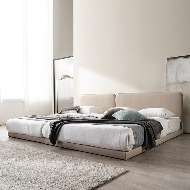 삼익가구 루시 슬림형 저상형 패밀리 침대 프레임 2p + 7존 독립스프링 매트리스 2p 세트 방문설치, 베이지(프레임), 단일 색상(매트리스)