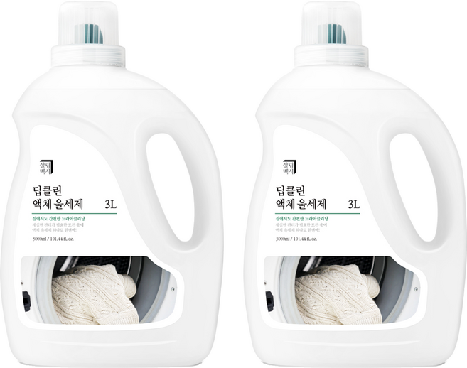 살림백서 딥클린 액체 울 세제 본품, 3L, 2개