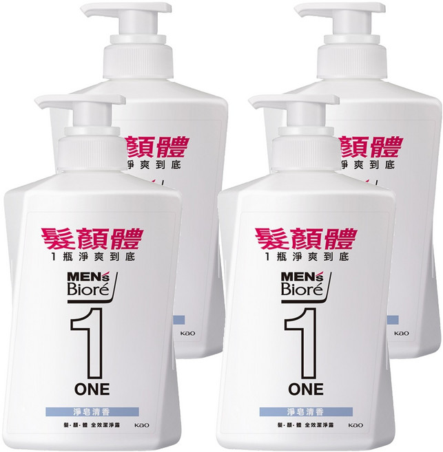 MEN's Biore 髮顏體潔淨露 淨皂清香, 480ml, 4瓶