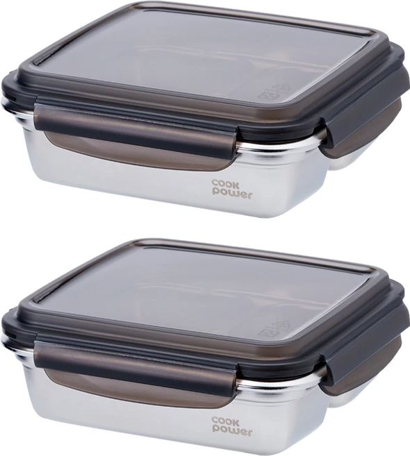 cook power 鍋寶 可微波不鏽鋼三格保鮮盒 BVS-B07D 1.2L, 容器 + 蓋子, 2個