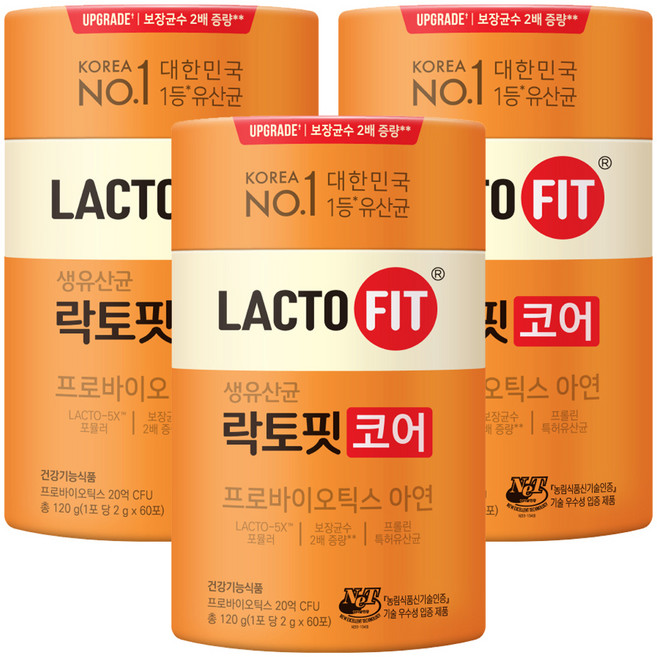 Chong Kun Dang 鍾根堂 LACTO-FIT Core益生菌隨身包 60條入, 120克, 3罐
