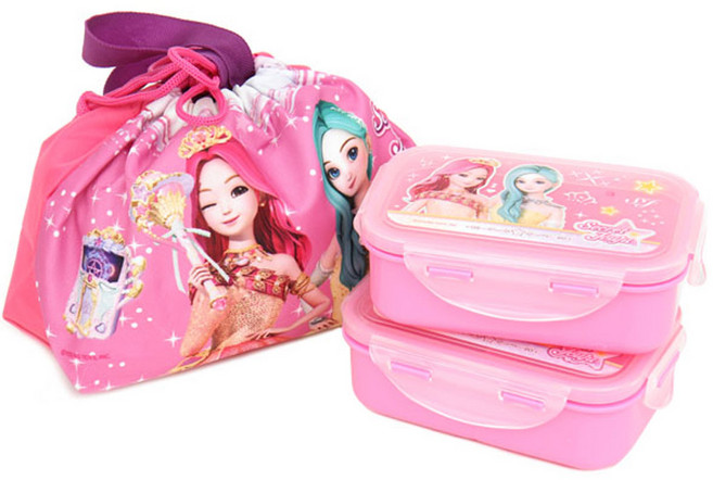 영실업 시크릿쥬쥬 아동용 별의여신 2단 도시락 + 조리개주머니, 혼합 색상, 1세트