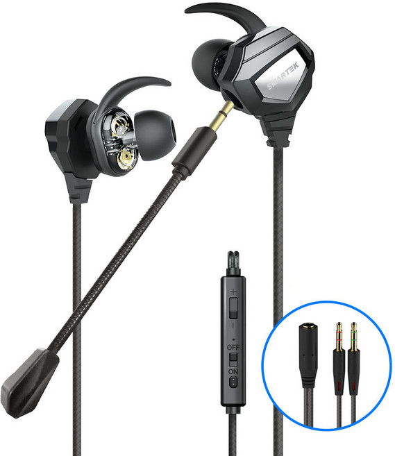 스마텍 듀얼 드라이브 AUX 게이밍 유선 이어폰 STE-GM1 블랙