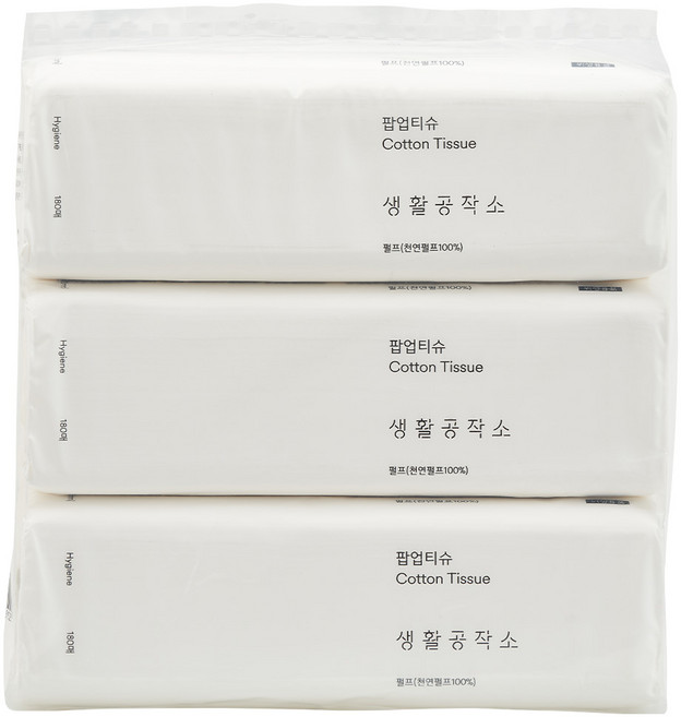 생활공작소 뽑아쓰는 팝업 미용티슈 2겹, 180매, 3개