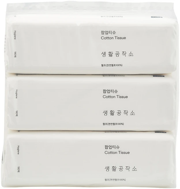 생활공작소 뽑아쓰는 팝업 미용티슈 2겹, 180매, 3개 - 쿠팡