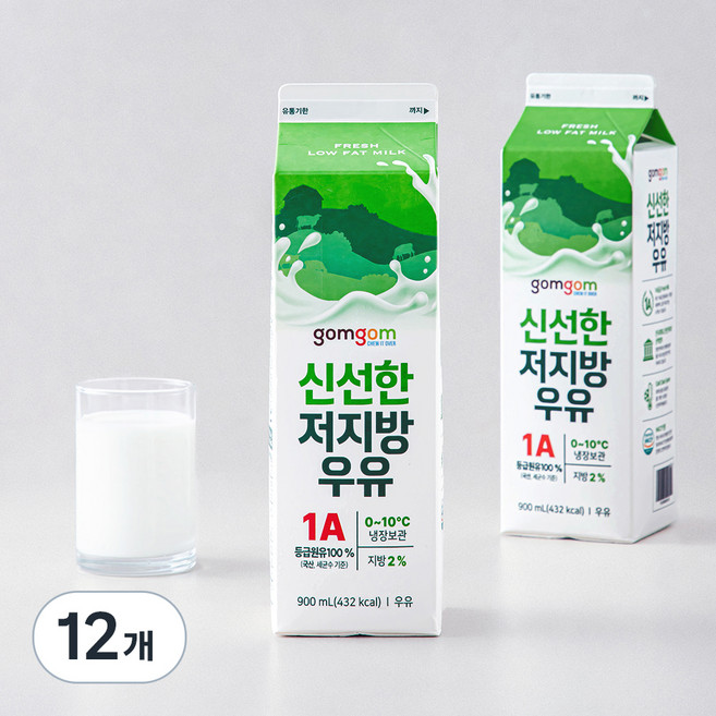 곰곰 신선한 저지방우유, 900ml, 12개