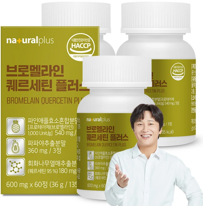 내츄럴플러스 브로멜라인 퀘르세틴 플러스 60p, 36g, 3개 - 쿠팡
