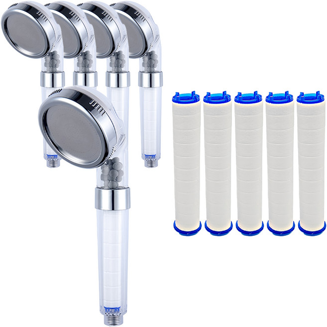 직수 샤워기 헤드 + 필터 세트, 5개, 혼합색상
