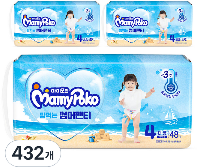 마미포코 땀먹는 썸머팬티 기저귀 여아용, 4단계, 432매